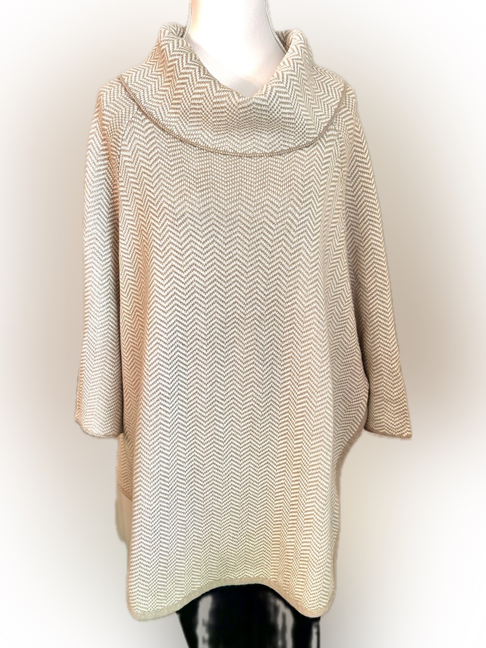 LOFT Cream Chevron Knit Cowl Neck Sweater Poncho